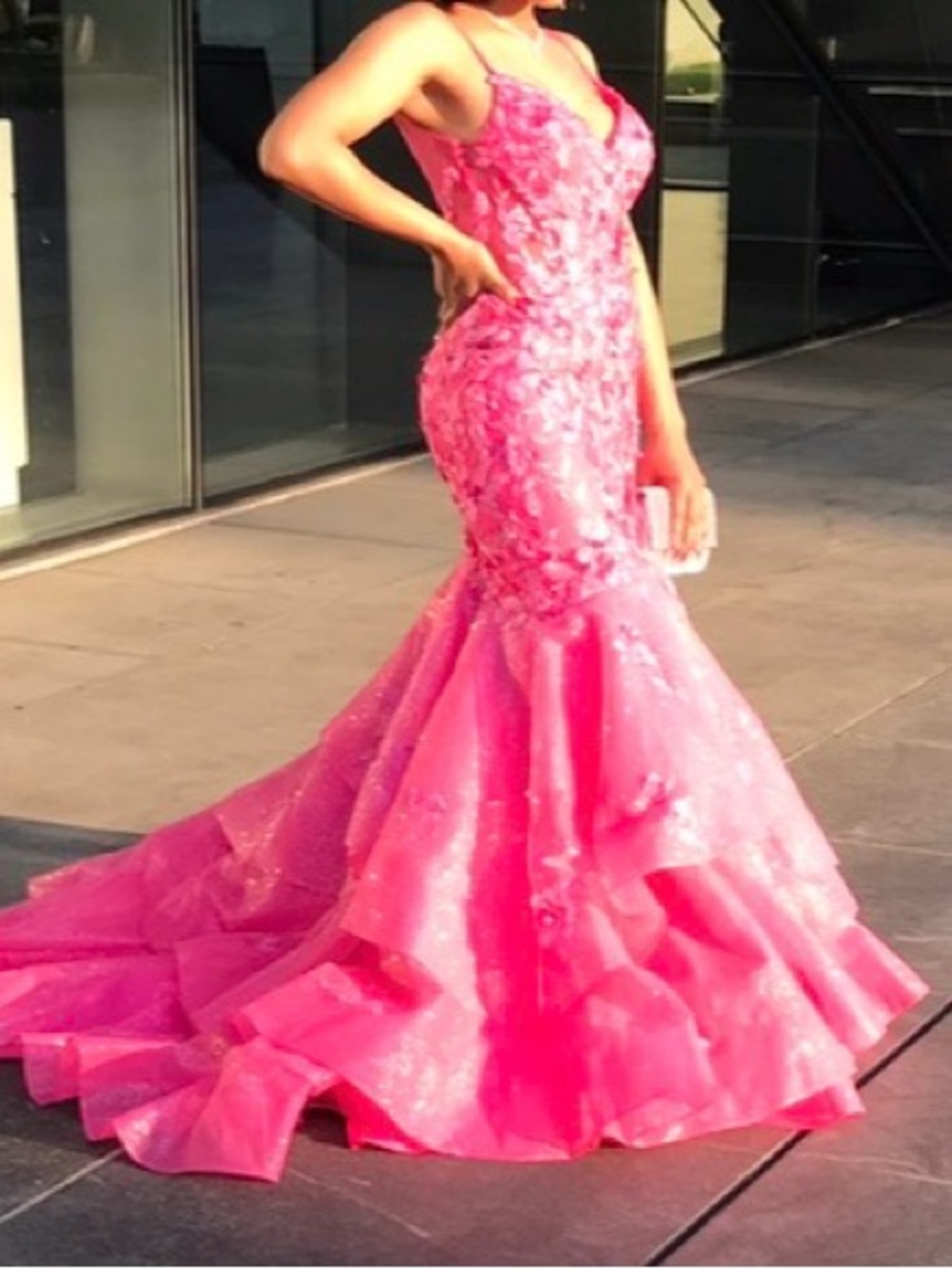 Pink Embellished Mermaid Evening Dress